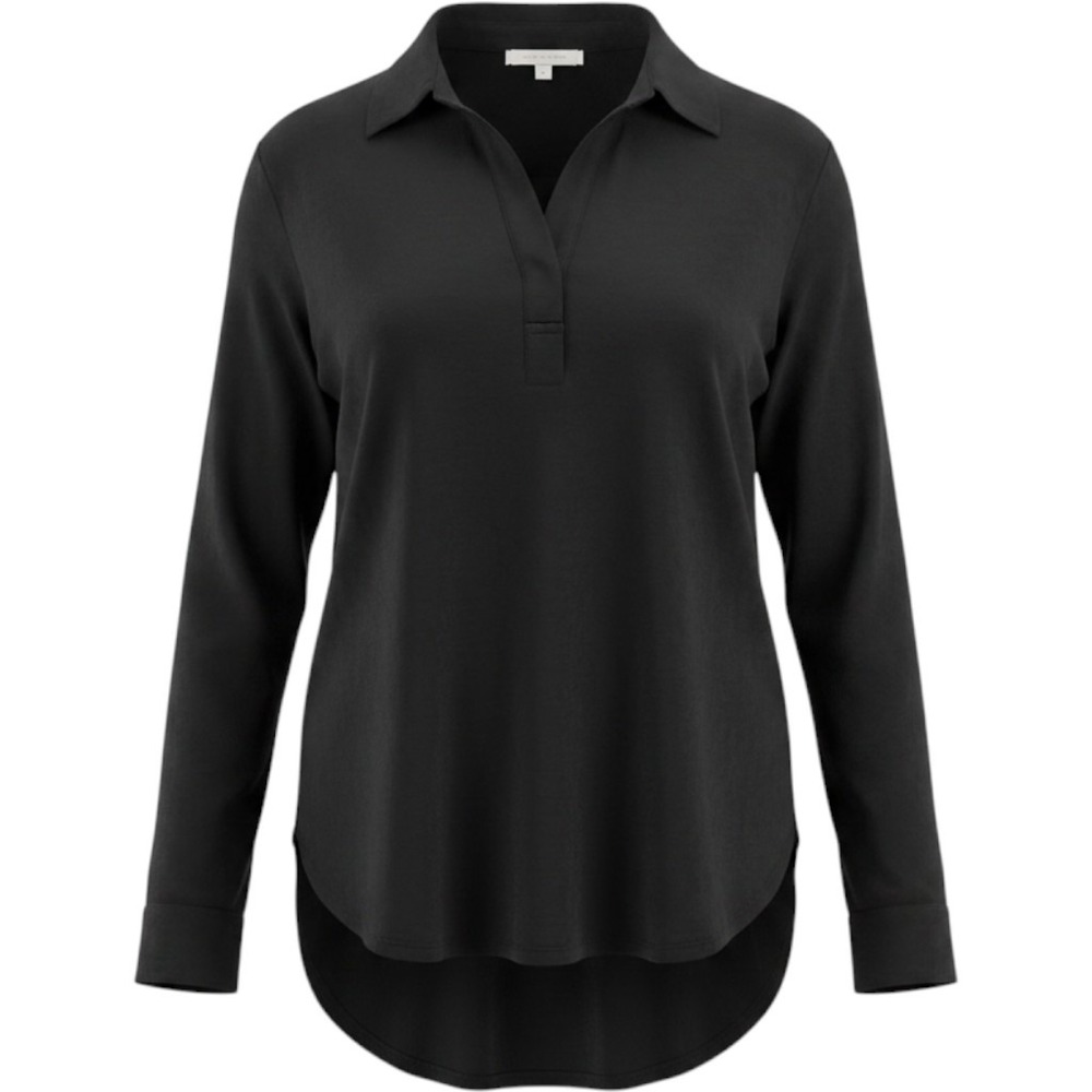 A New Day Shirt Top Women Medium Black Hi Low Hem Long Sleeve Collared Button Up